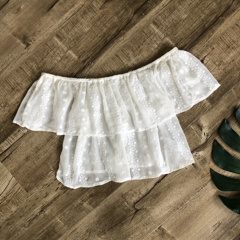 Forever 21 White Sheer Off the Shoulder Ruffle Top